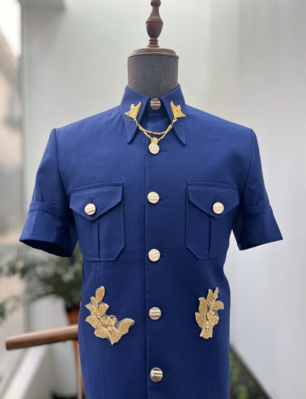 Navy Blue Embellished French Safari suit