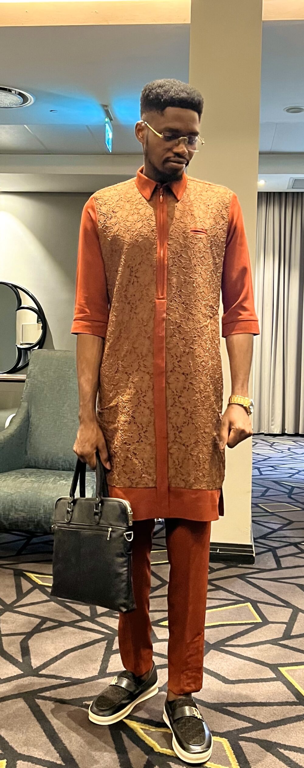 Laced burnt orange kaftan/Native wear