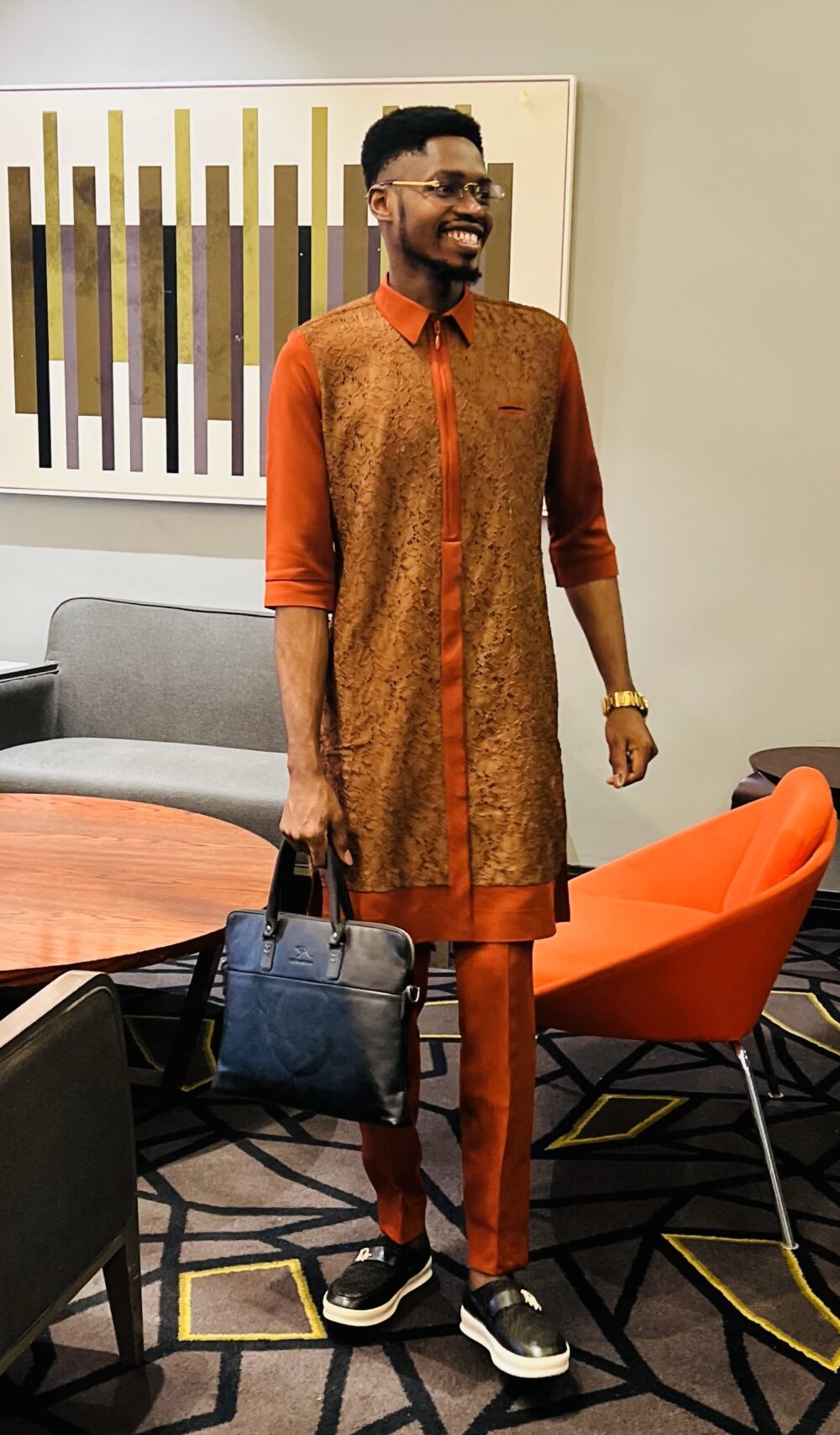 Laced burnt orange kaftan/Native wear