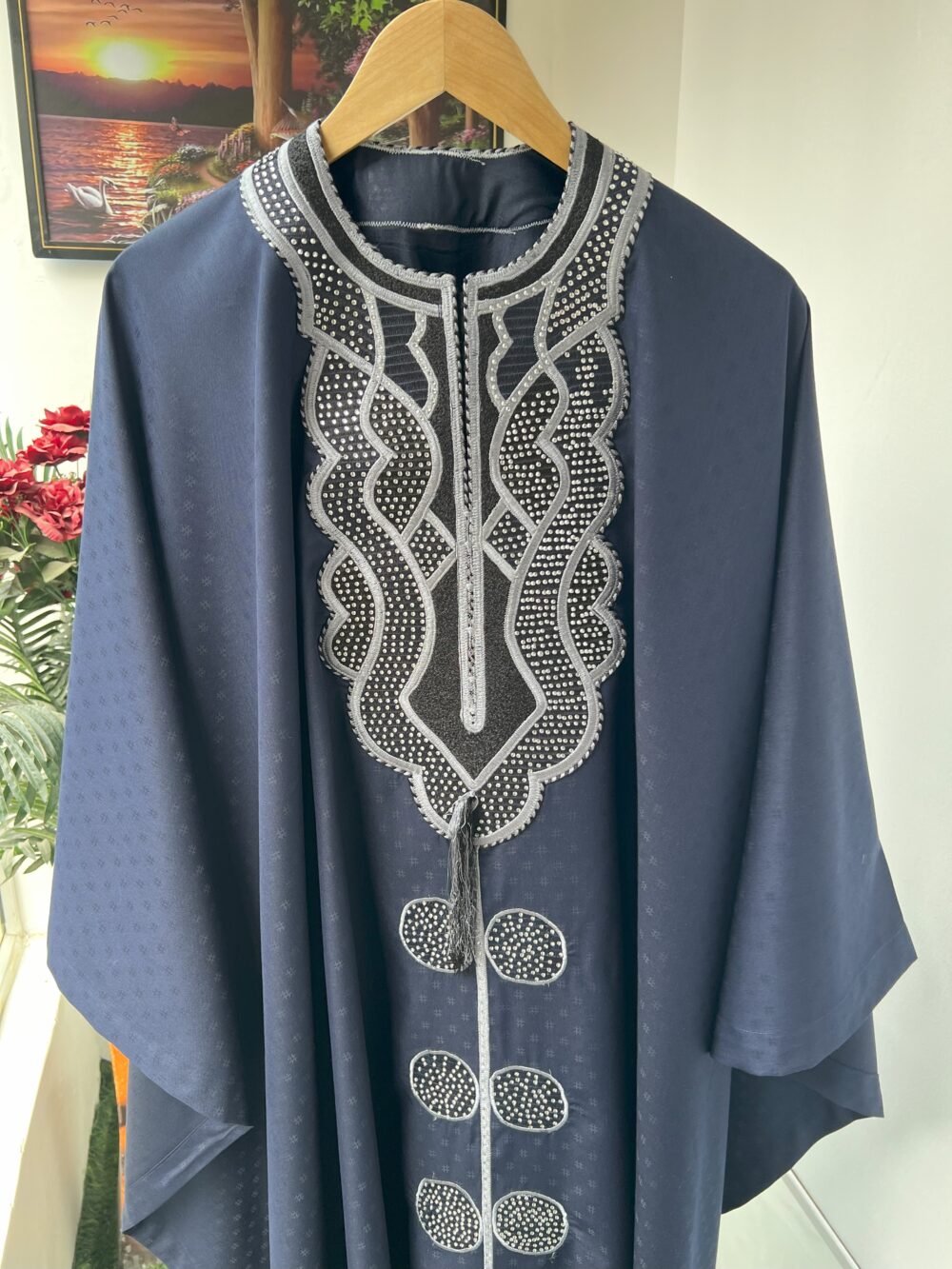 Navy blue embroidered Agbada with touch of stone detailing