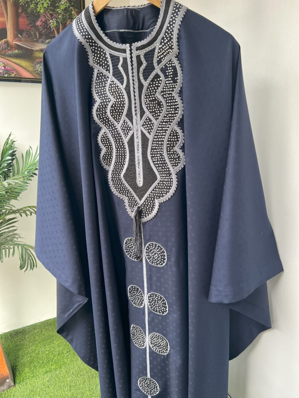 Navy blue embroidered Agbada with touch of stone detailingNavy blue embroidered Agbada with touch of stone detailing