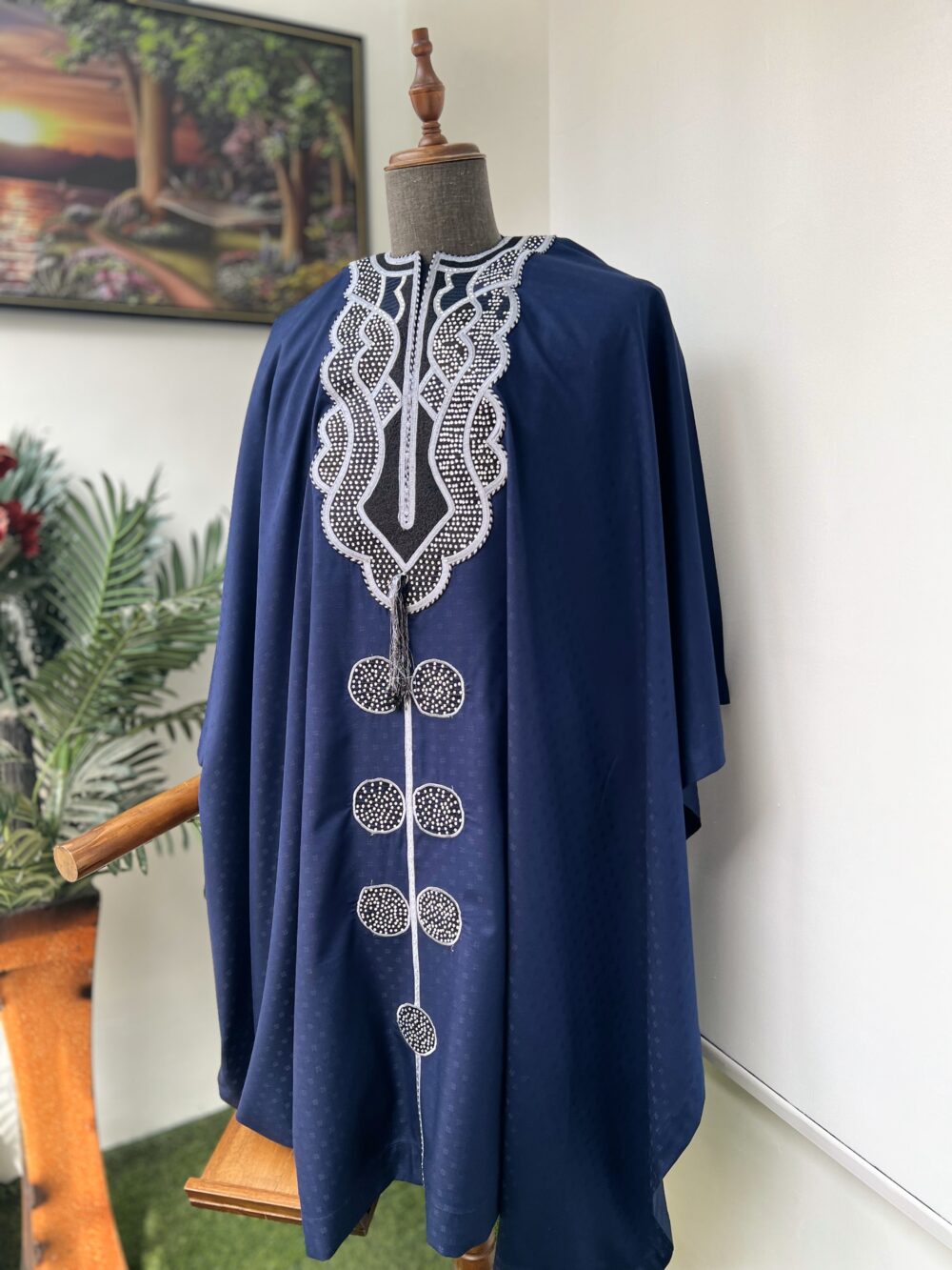 Navy blue embroidered Agbada with touch of stone detailing