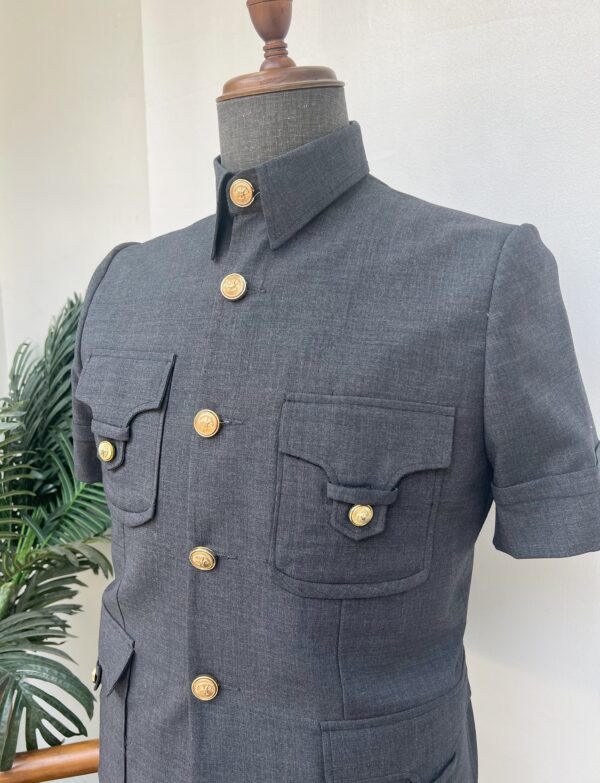 Dark gray four pocket French safari suit