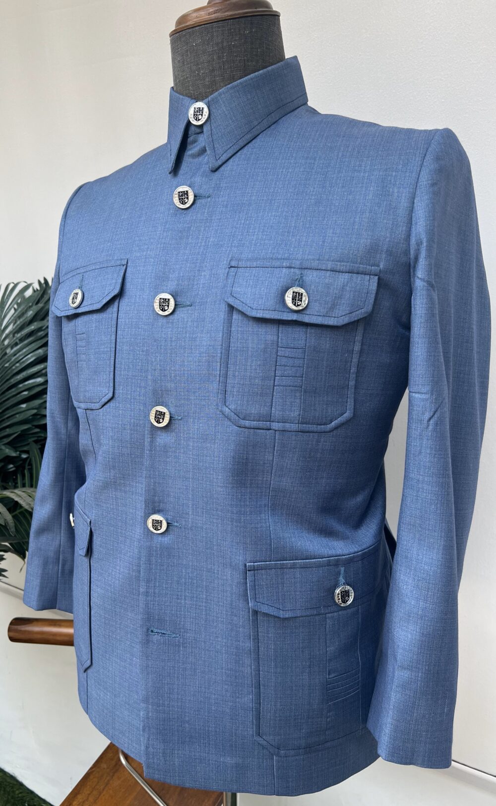 Denim blue French safari suit