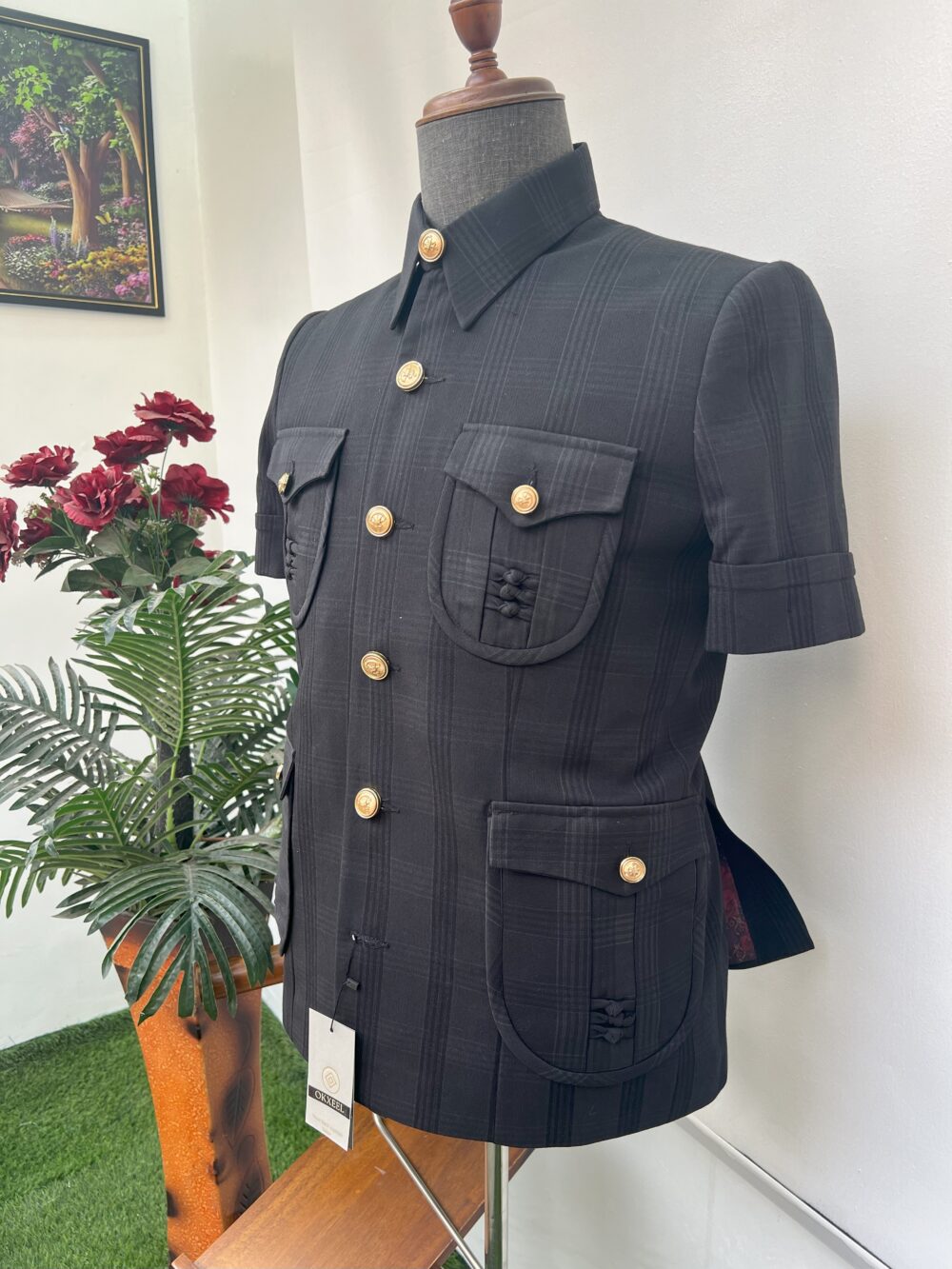 Black Four Pockets French safari suit