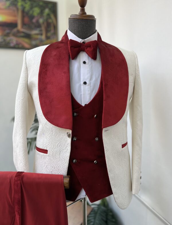 White Jacquard Shawl Lapel Groom Suit