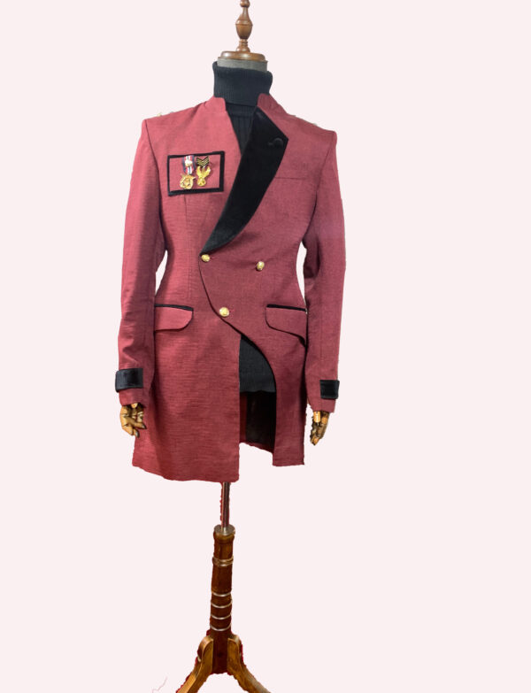 Burgundy One Lapel French Safari Suit