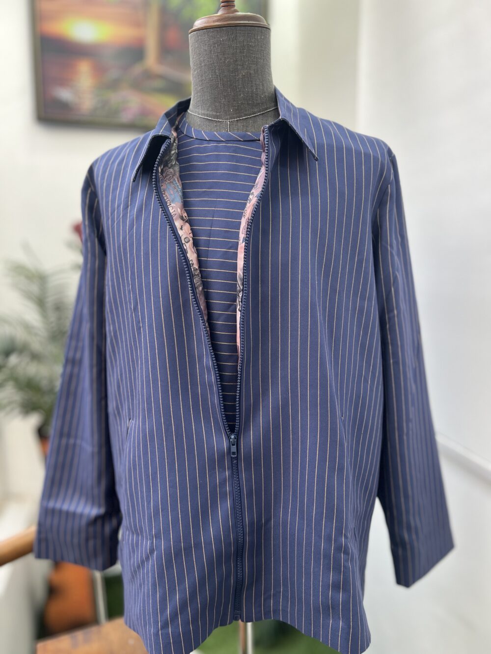 Blue stripe zip detailed Kaftan/Native wear