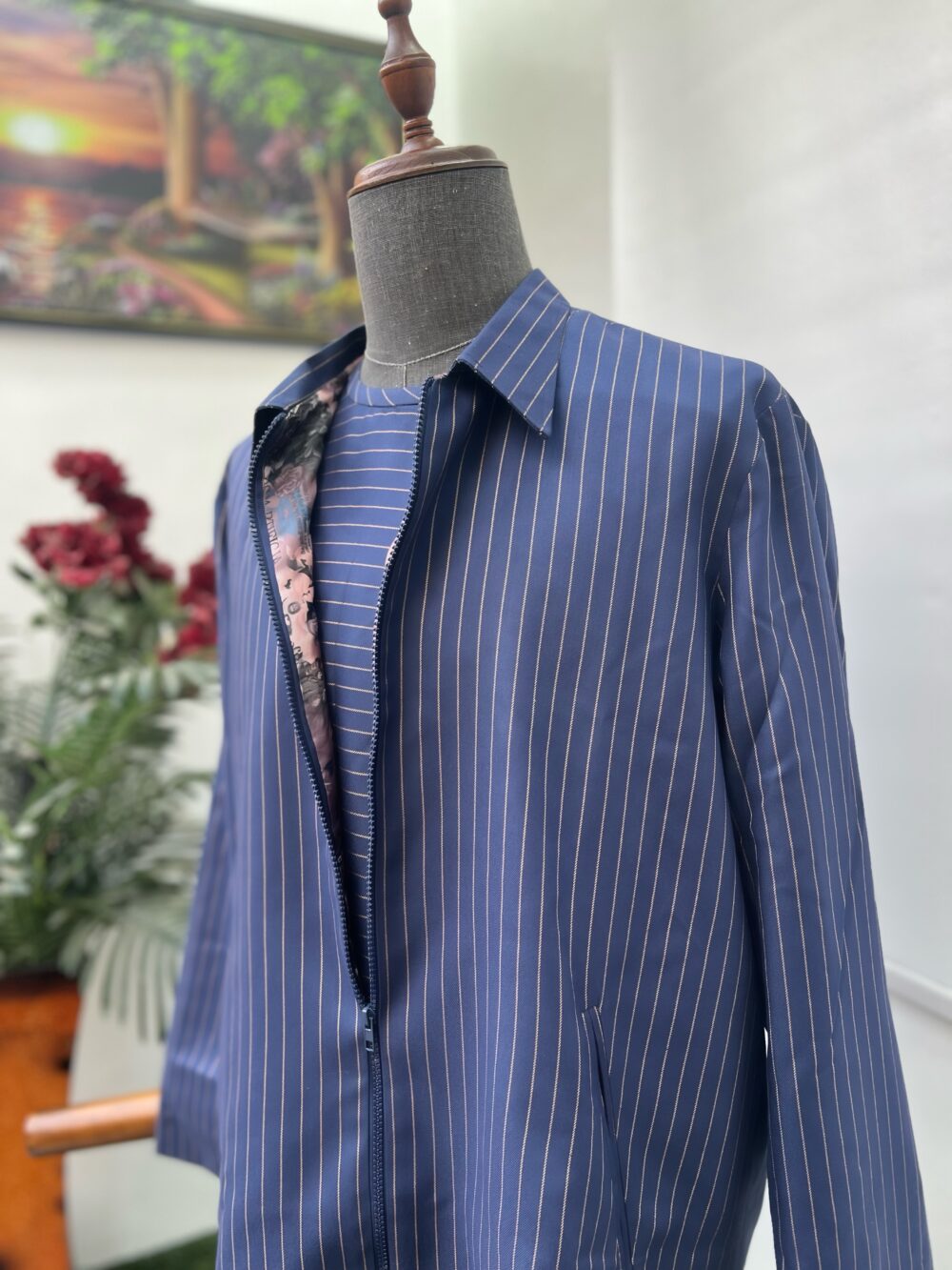 Blue stripe zip detailed Kaftan/Native wear