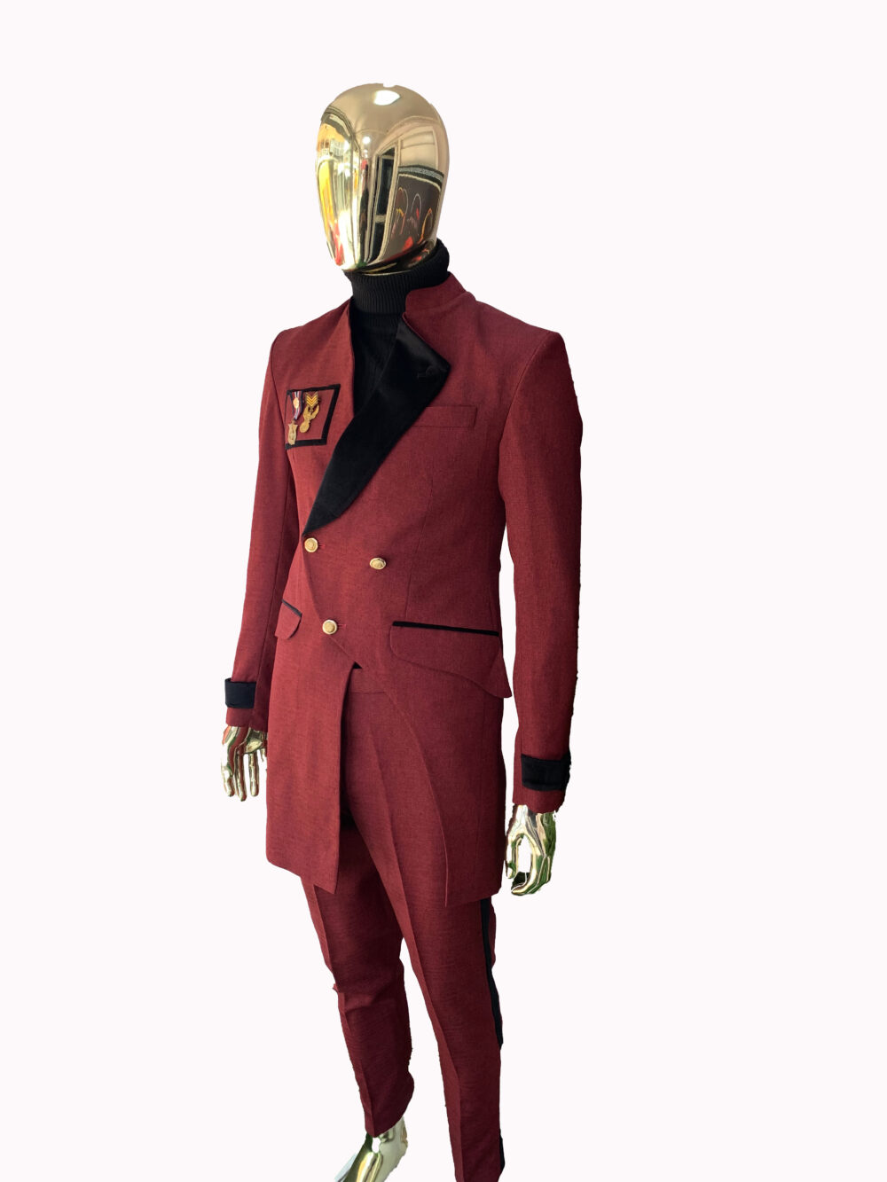 Burgundy One Lapel French Safari Suit