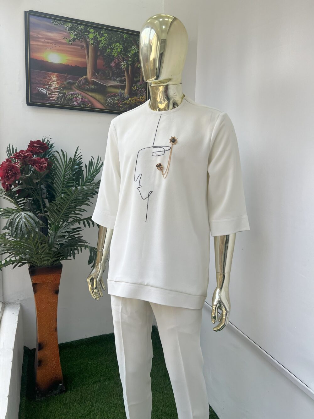 White detailed Kaftan