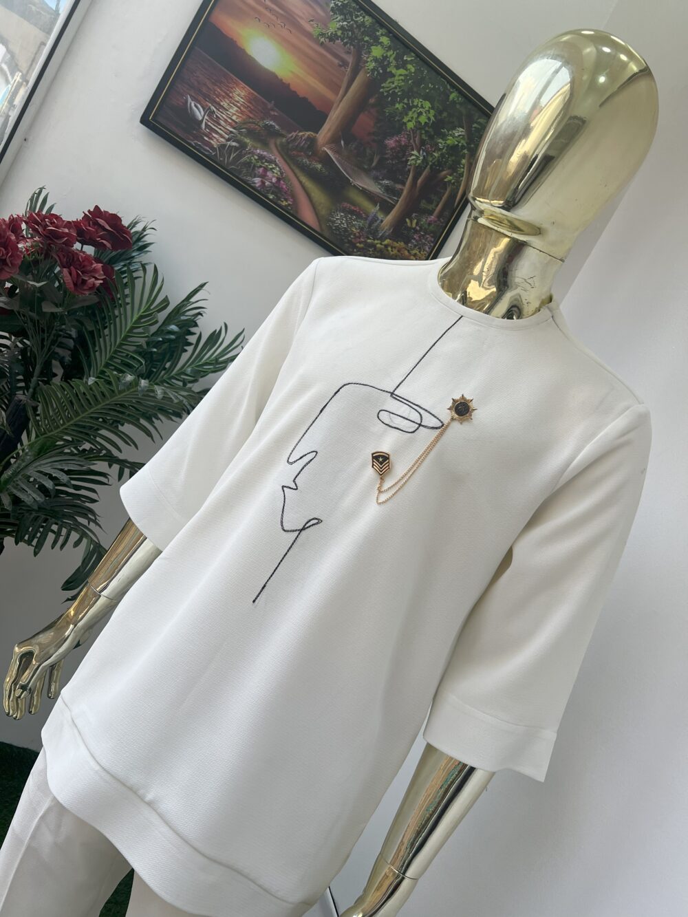 White detailed Kaftan