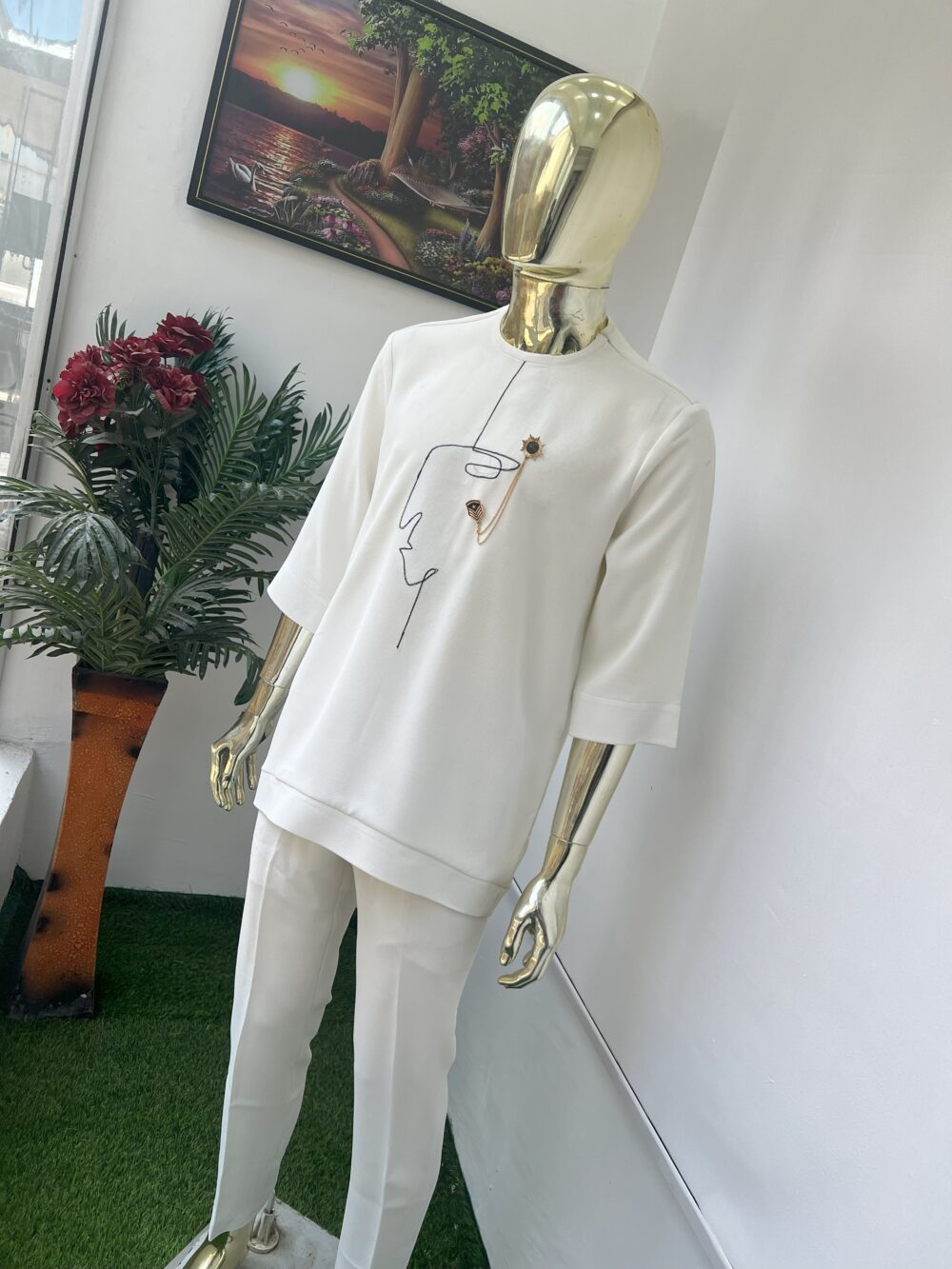 White detailed Kaftan