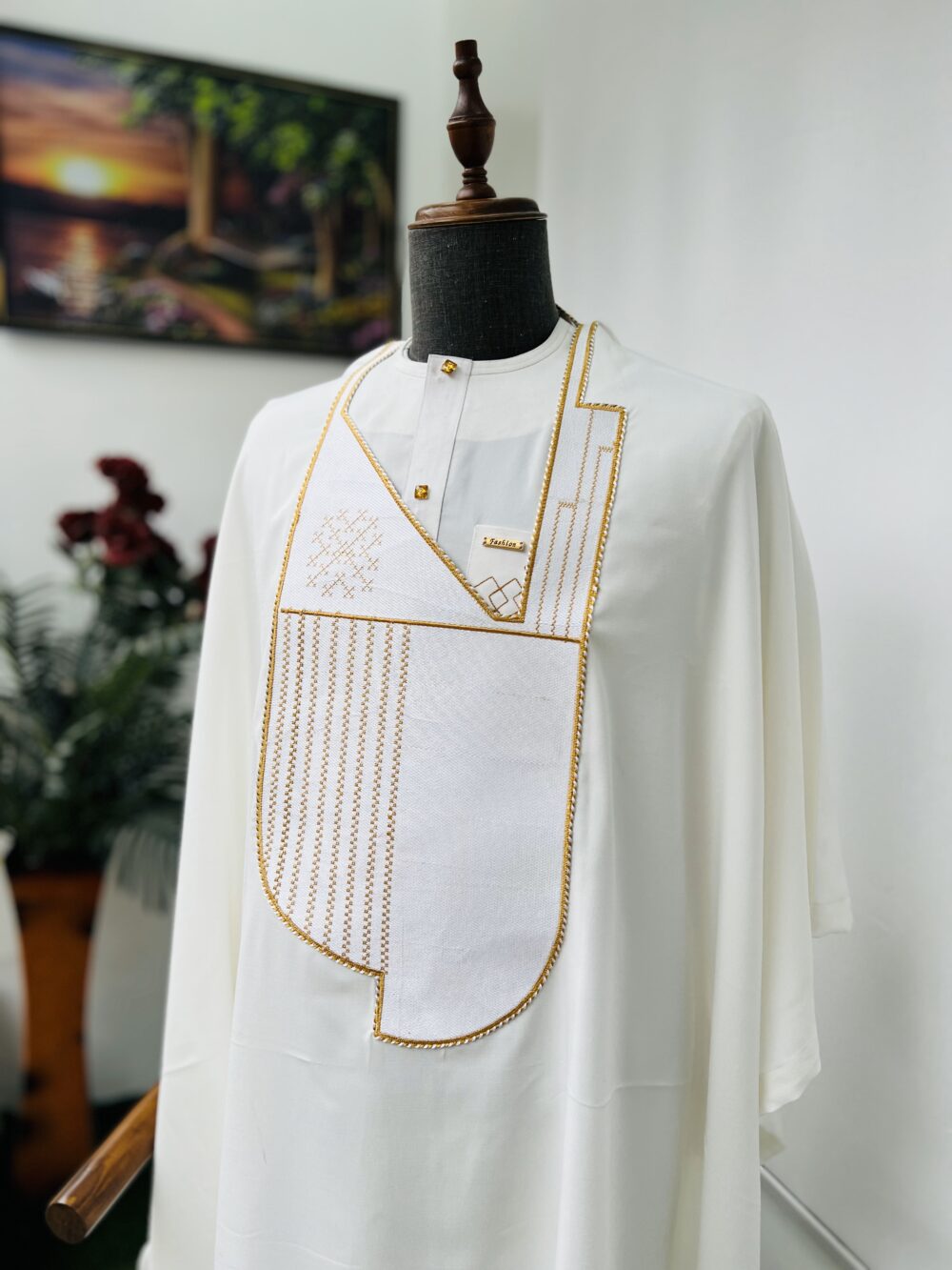 white embroidered Agbada