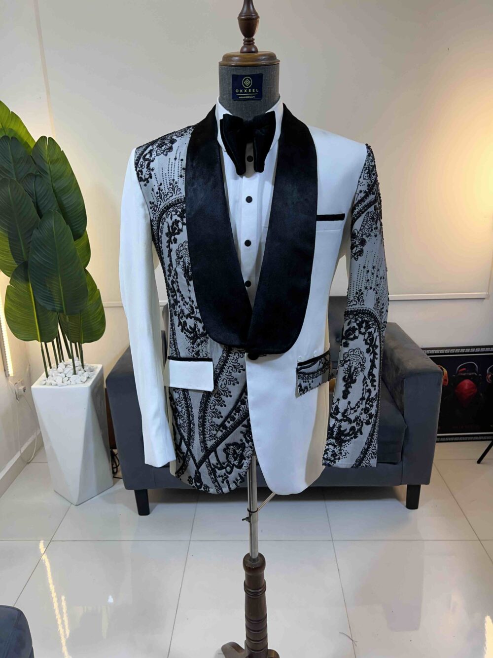 Off-White one-sided balanced embellished tuxedo suit