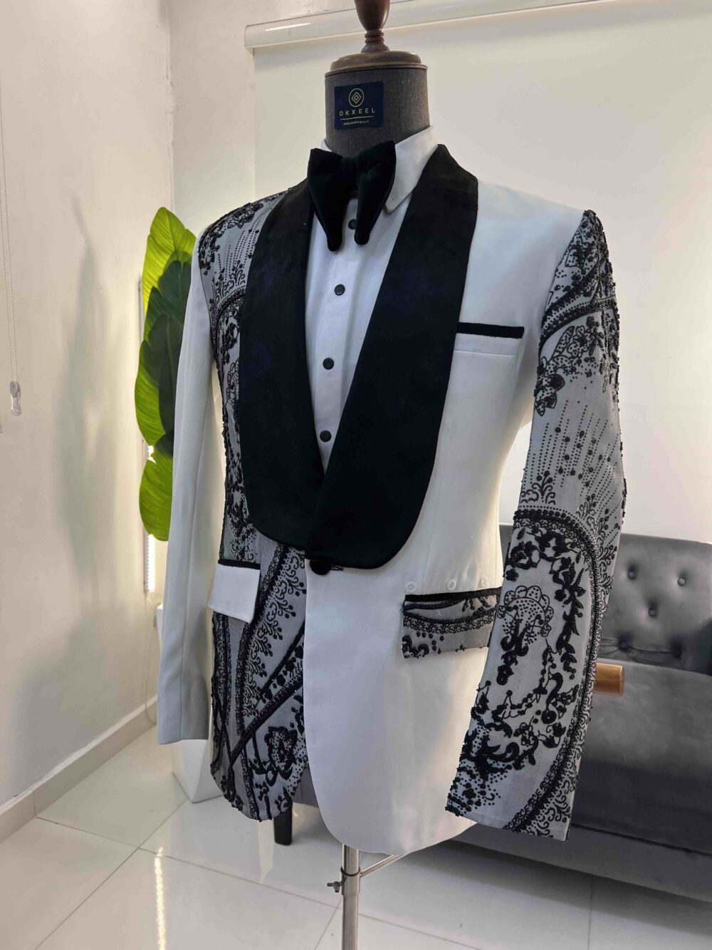 Off-White one-sided balanced embellished tuxedo suit