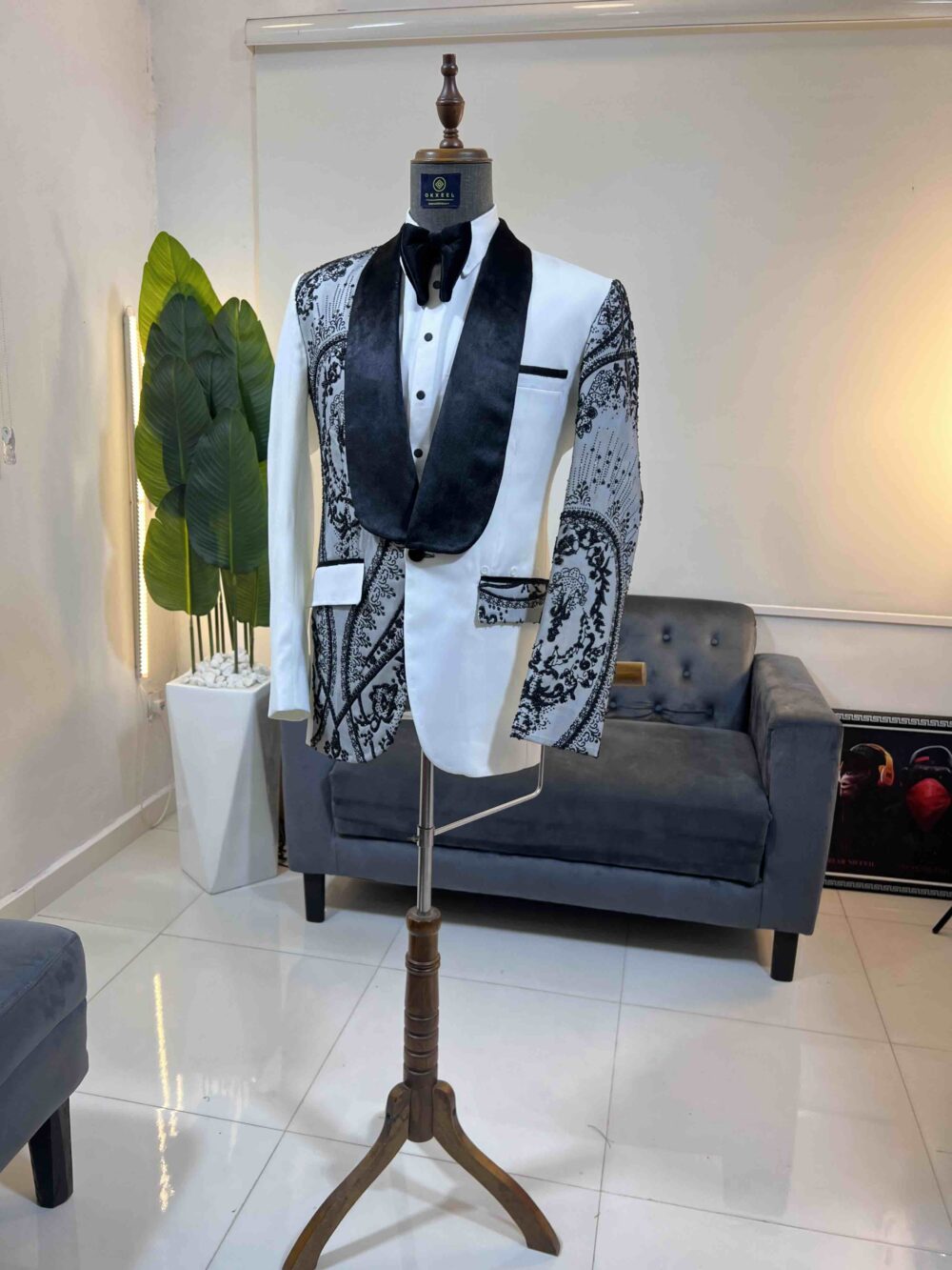 Off-White one-sided balanced embellished tuxedo suit