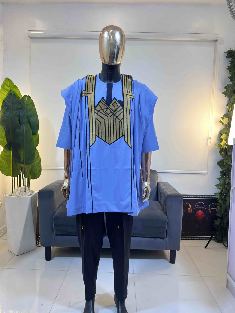 Sky blue African sub-saharan mini agbada