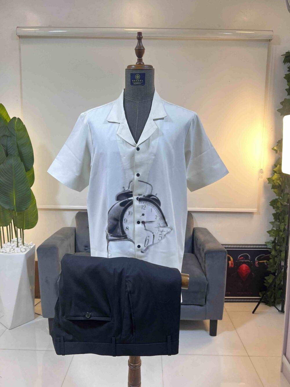 An off-white clock front detailed Kaftan