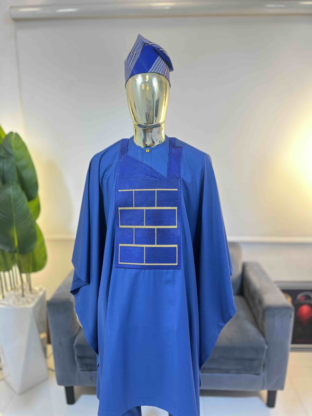 Navy blue embroidered Agbada