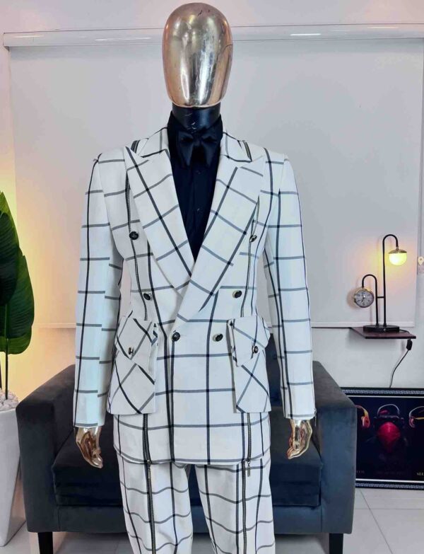 White check double breasted zip detailed suit