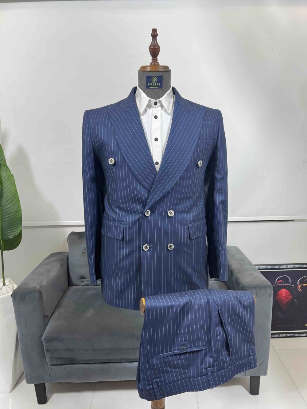 Navy blue double breasted suit