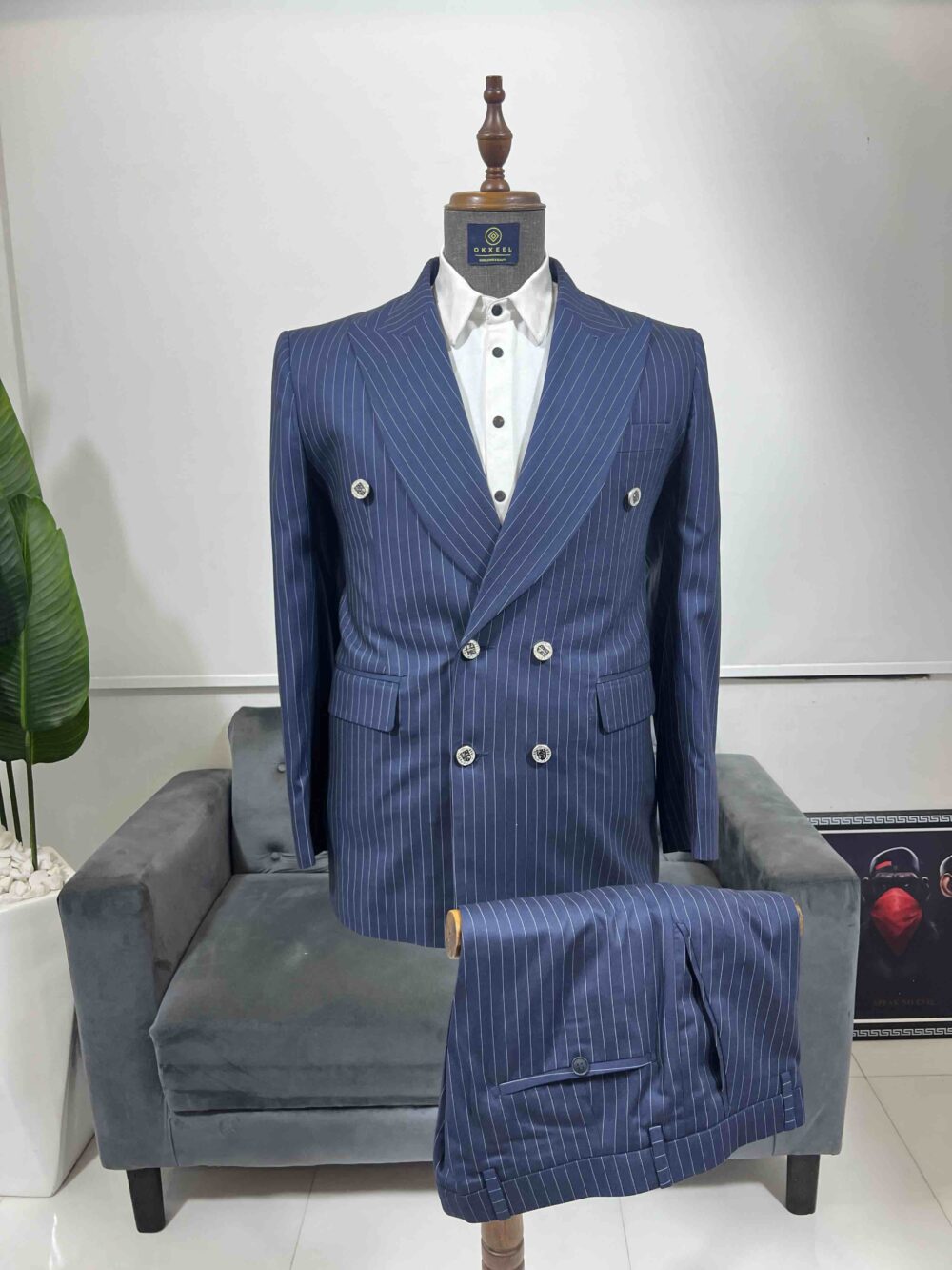 Navy blue double breasted suit