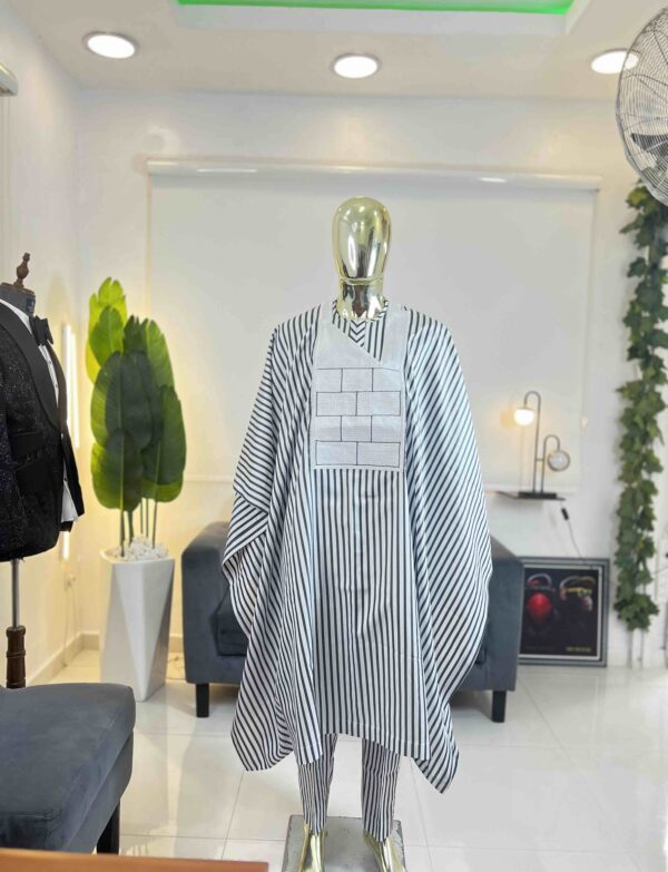 Black -White striped embroidered Agbada