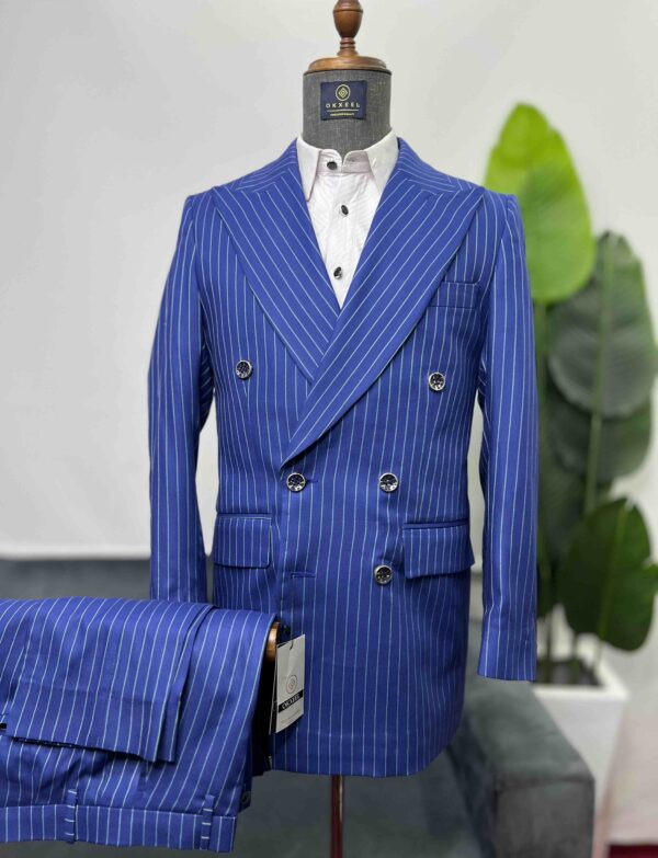 Blue striped double-breasted suit.