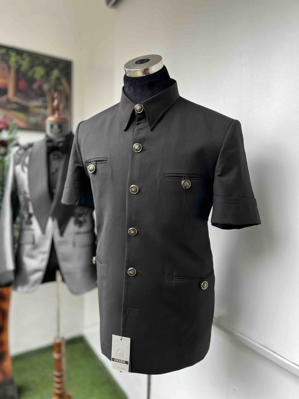 Black four pockets French safari suit