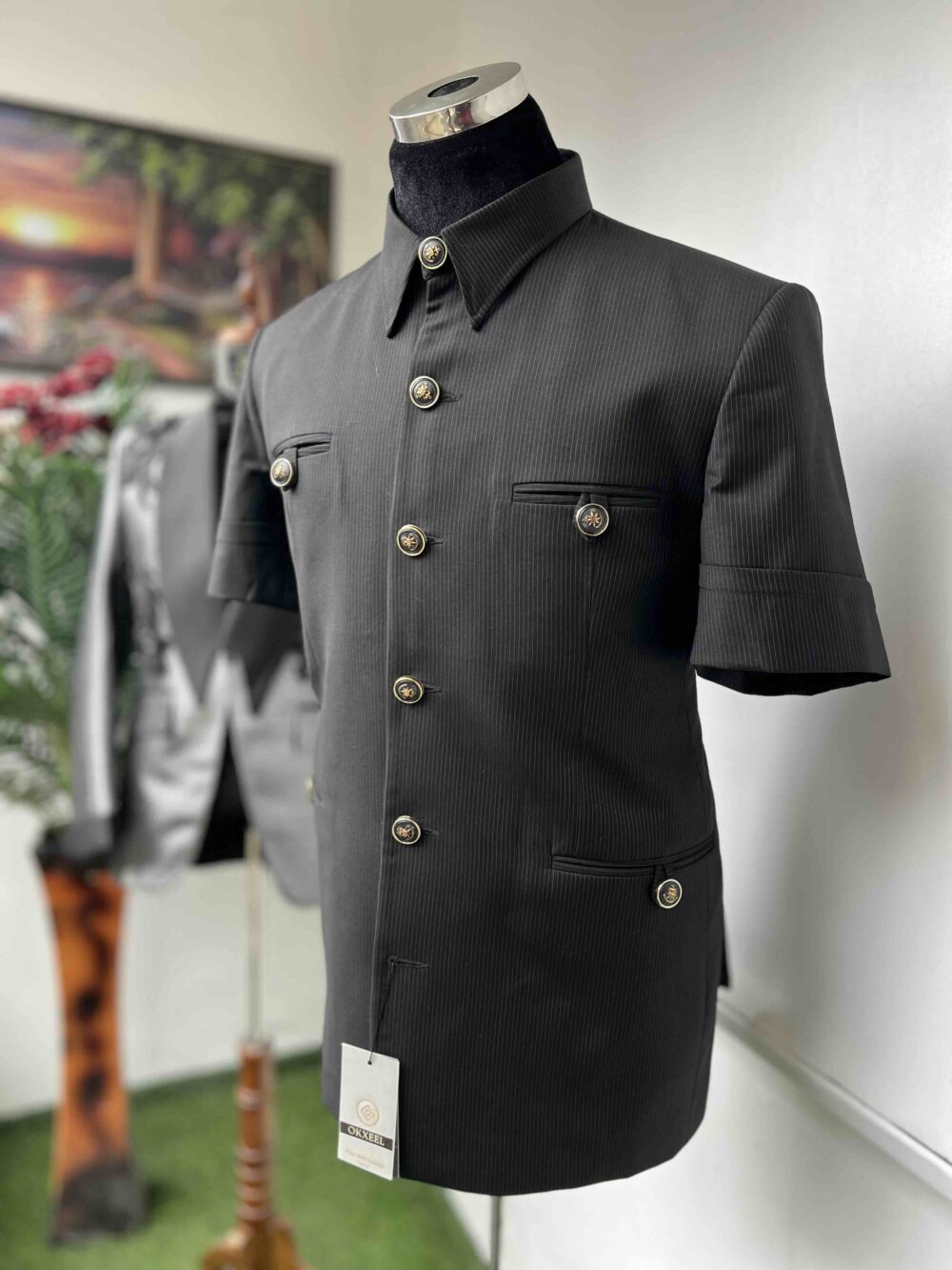 Black four pockets French safari suit