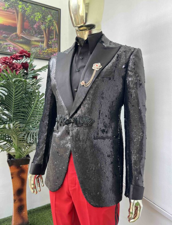 Black sequence jacquard tuxedo suit