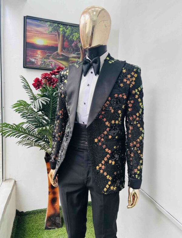 Black-gold sequence jacquard tuxedo suit