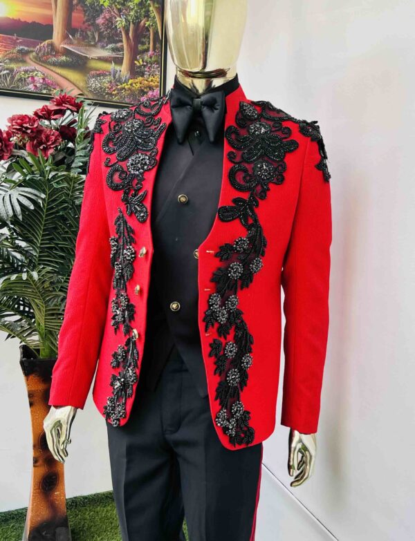 Red front embellished safari suit