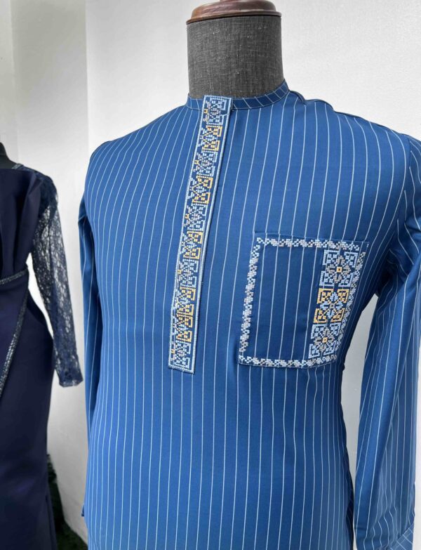 Striped Navy blue embroidered kaftan