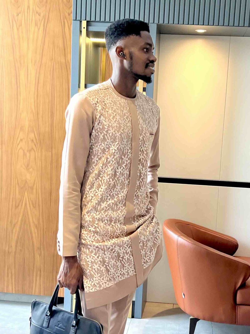 Nude colored laced kaftan