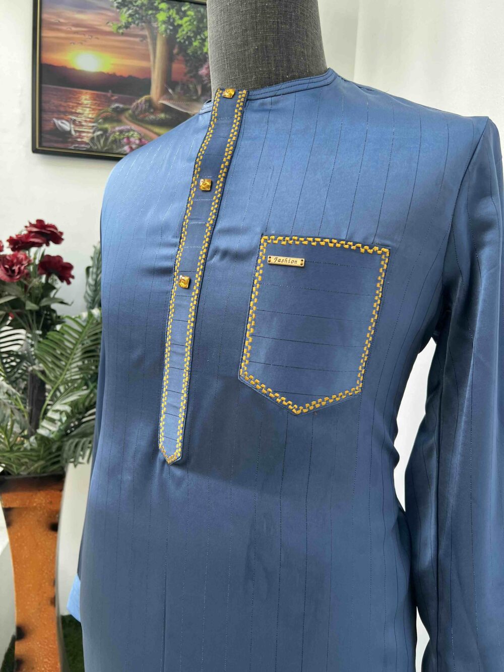 Navy blue golden embroidered kaftan