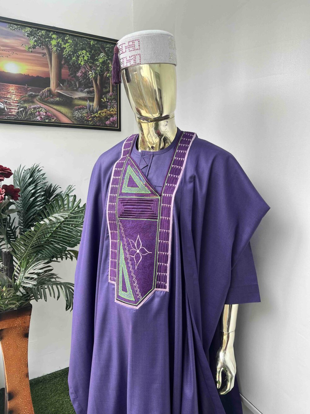 Purple embroidered Agbada