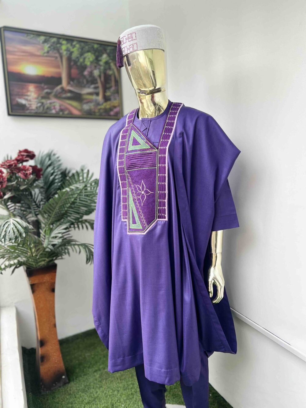 Purple embroidered Agbada