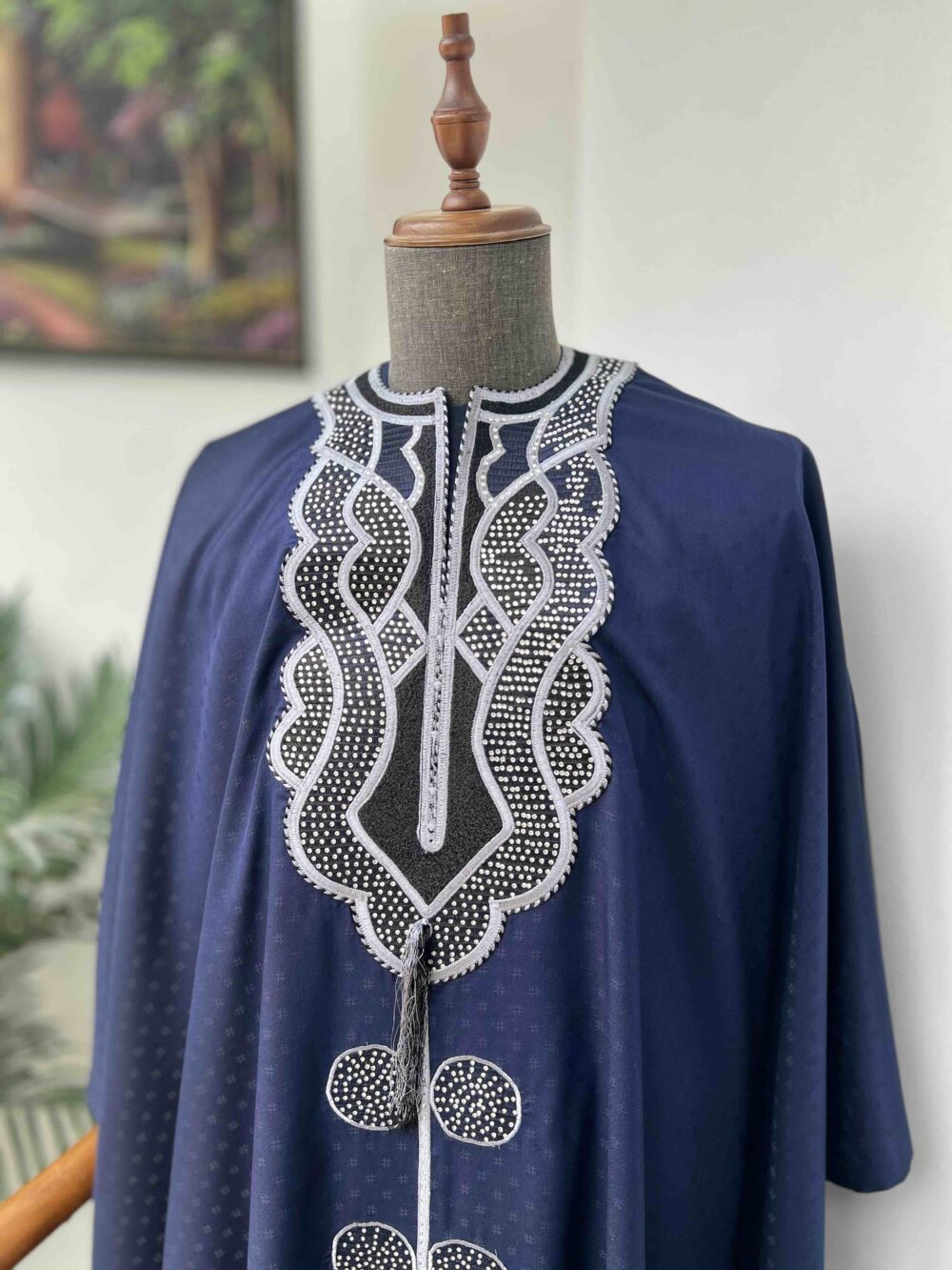 Navy blue embroidered and stoned Agbada