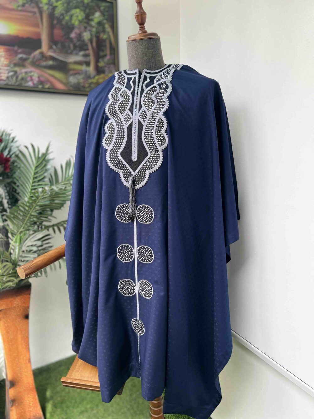 Navy blue embroidered and stoned Agbada