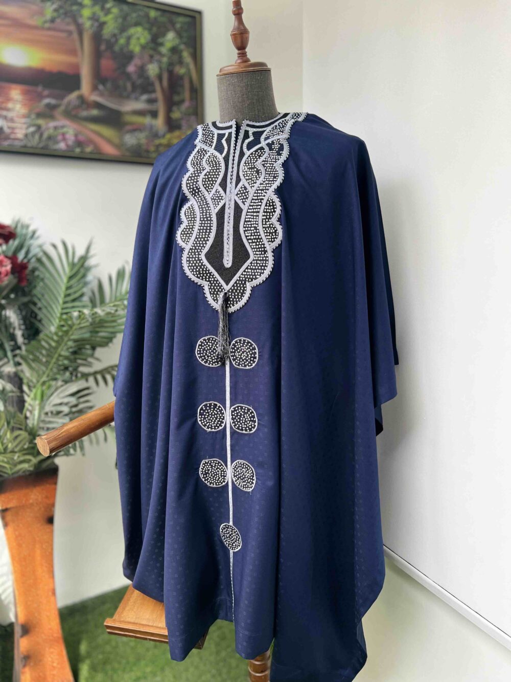 Navy blue embroidered and stoned Agbada