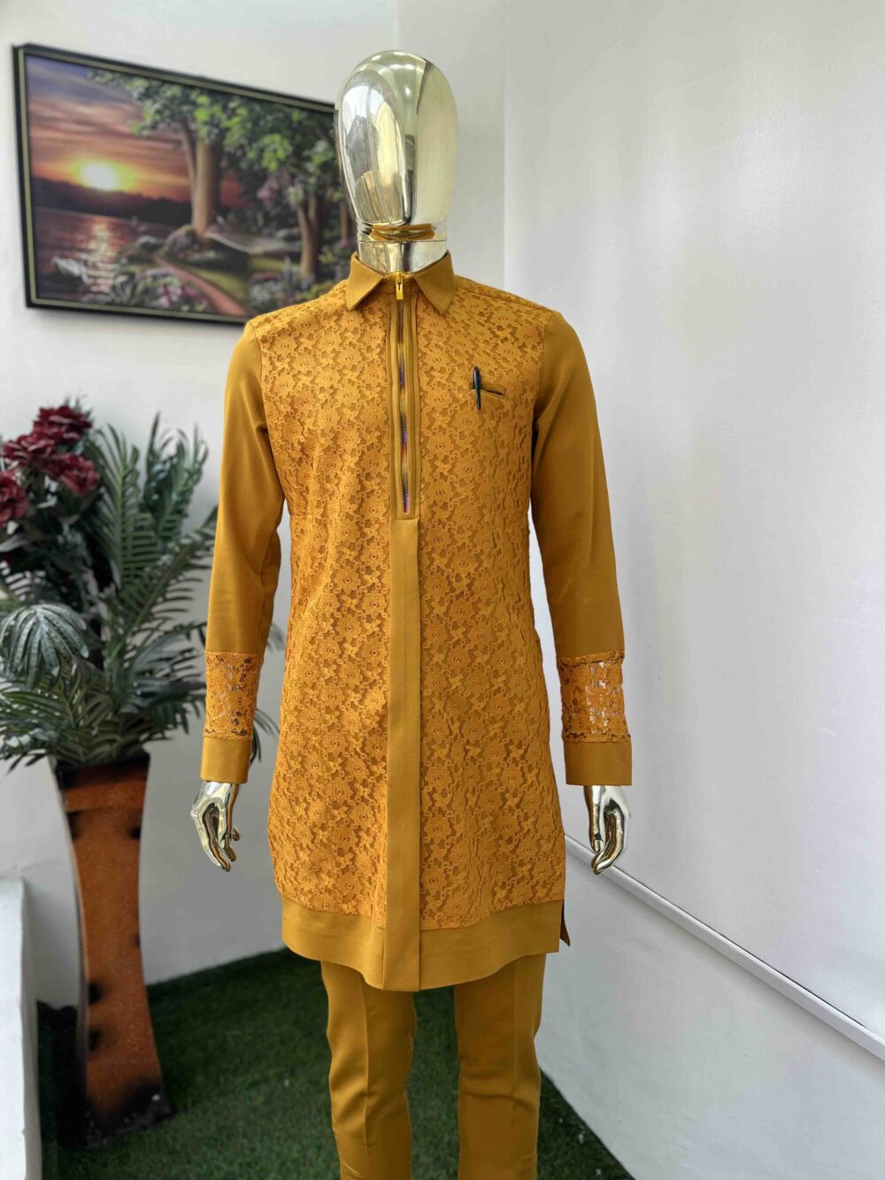 Mustard Yellow laced kaftan