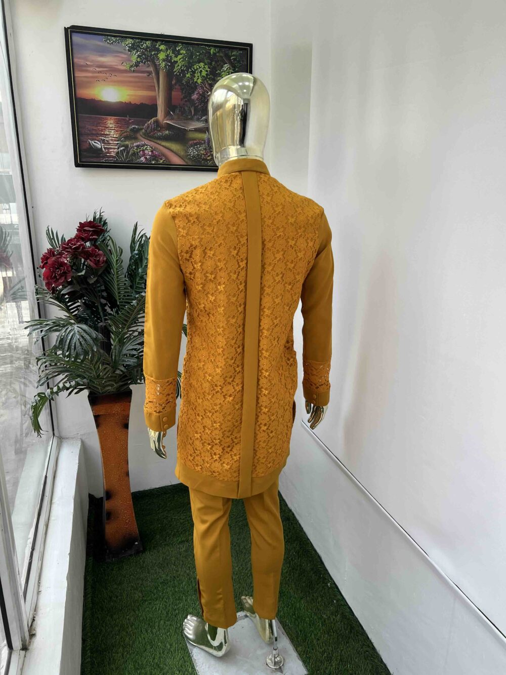 Mustard Yellow laced kaftan