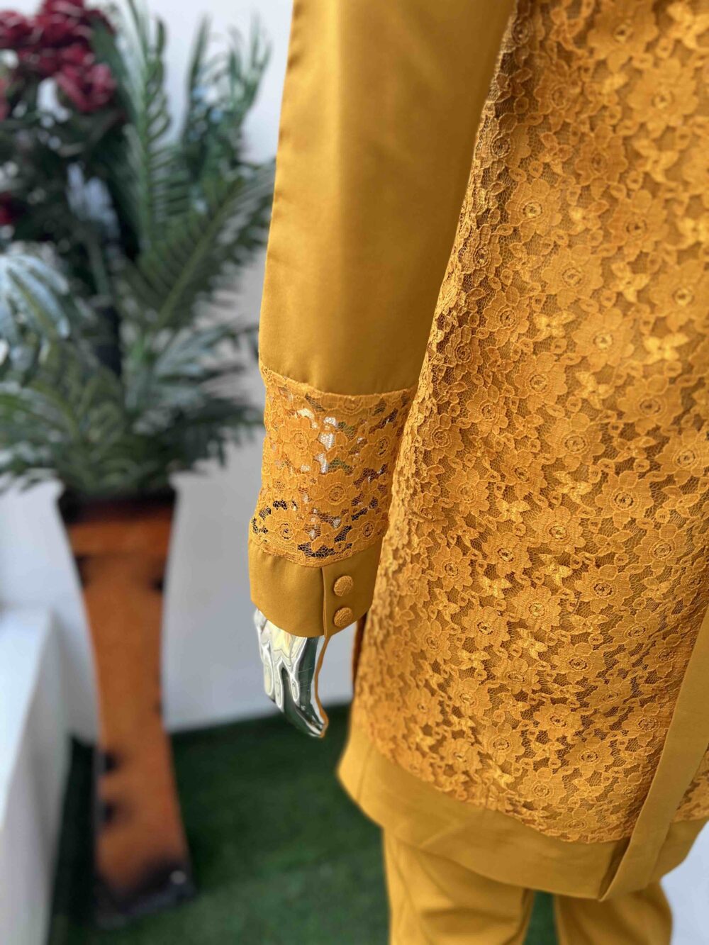 Mustard Yellow laced kaftan