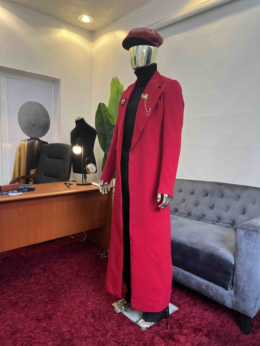 Red long peak lapel coat