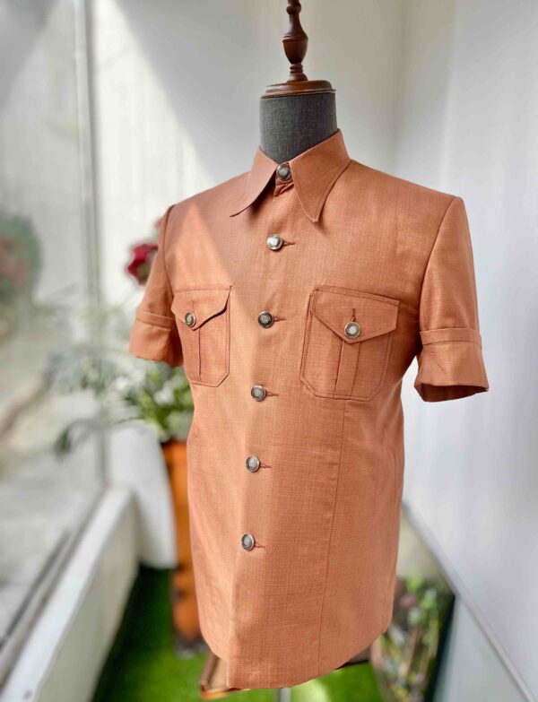 Burnt orange two pockets safari suit