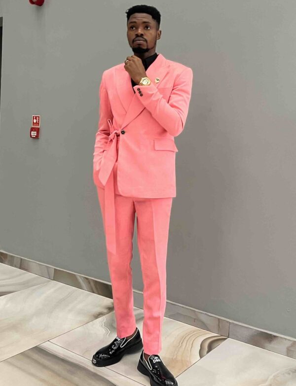 Salmon pink wrap suit